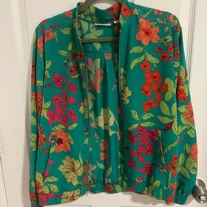 Floral Green and Pink Bomber Jacket, Size Small
